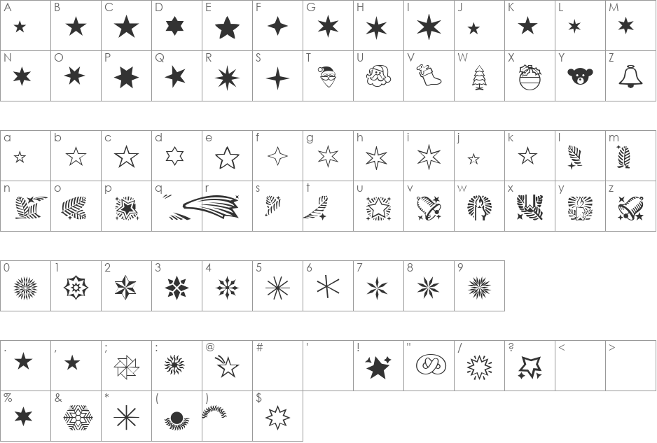 Linotype Xmas Pi font character map preview