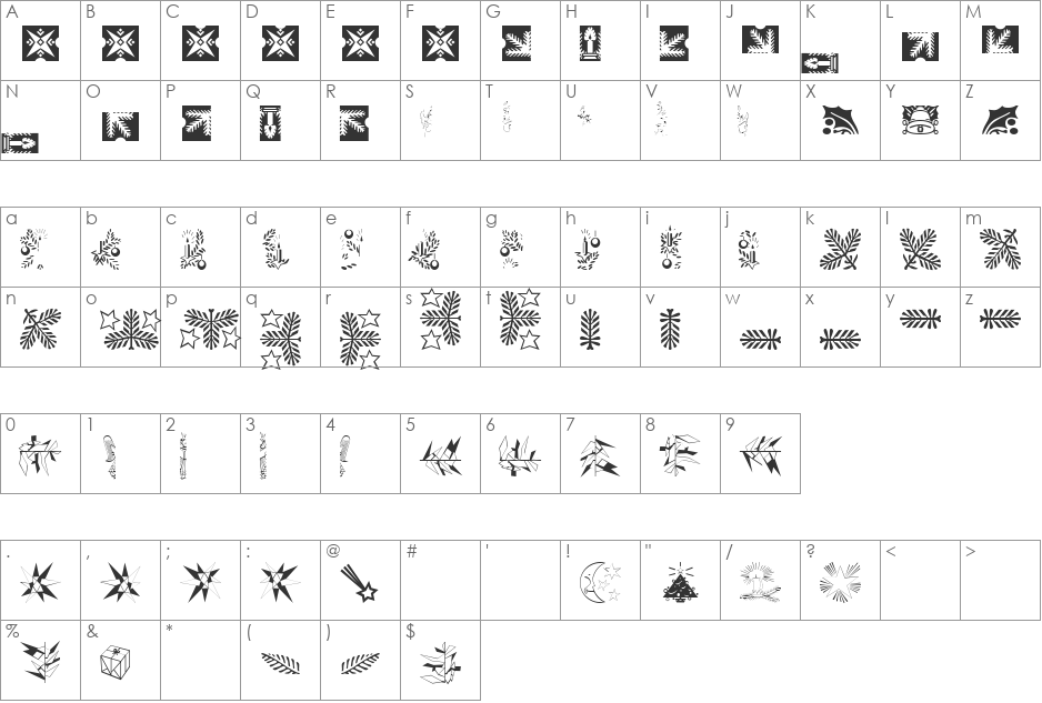 Linotype Xmas Pi font character map preview