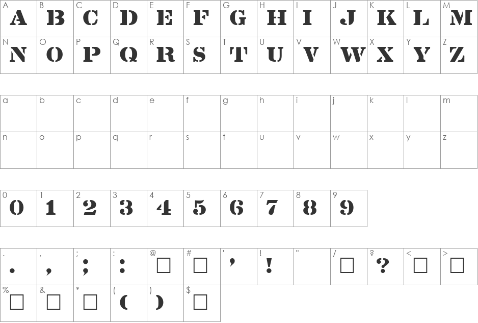 Lintsec font character map preview