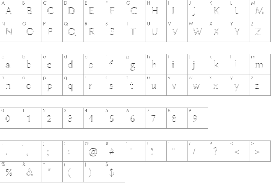 Linux Biolinum Outline font character map preview