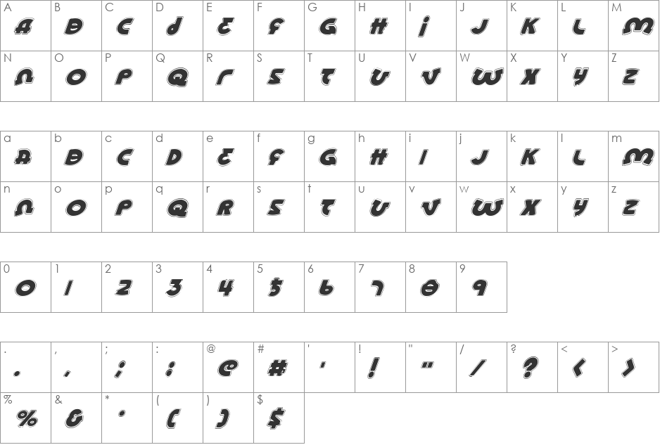 Lionel Academy Italic font character map preview