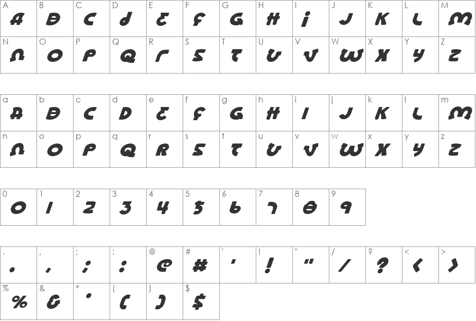Lionel Italic font character map preview