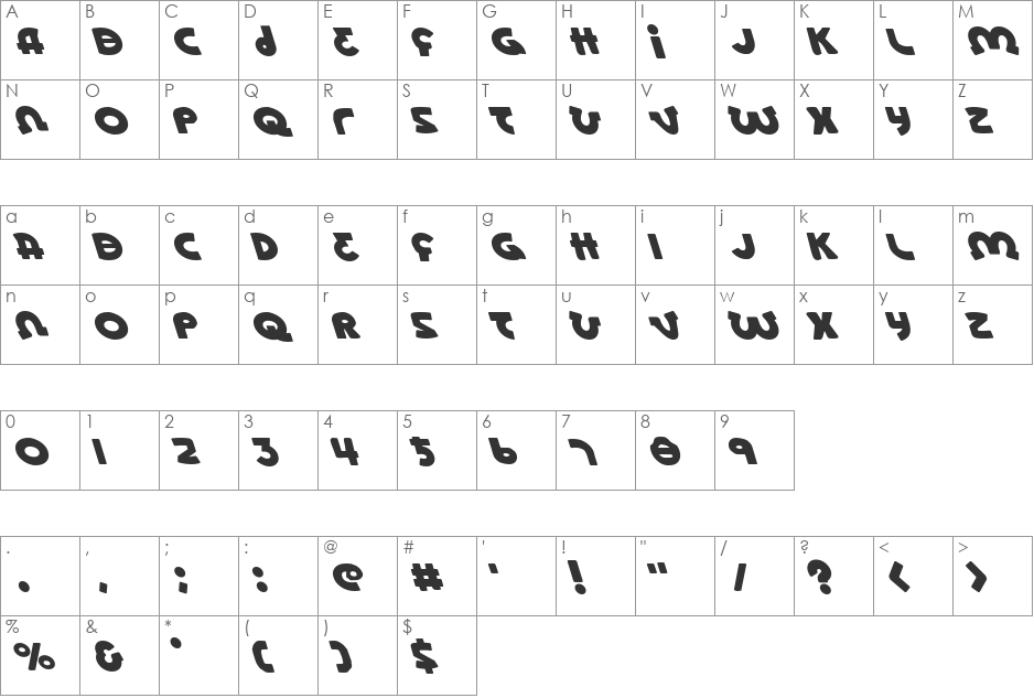 Lionel Leftalic font character map preview