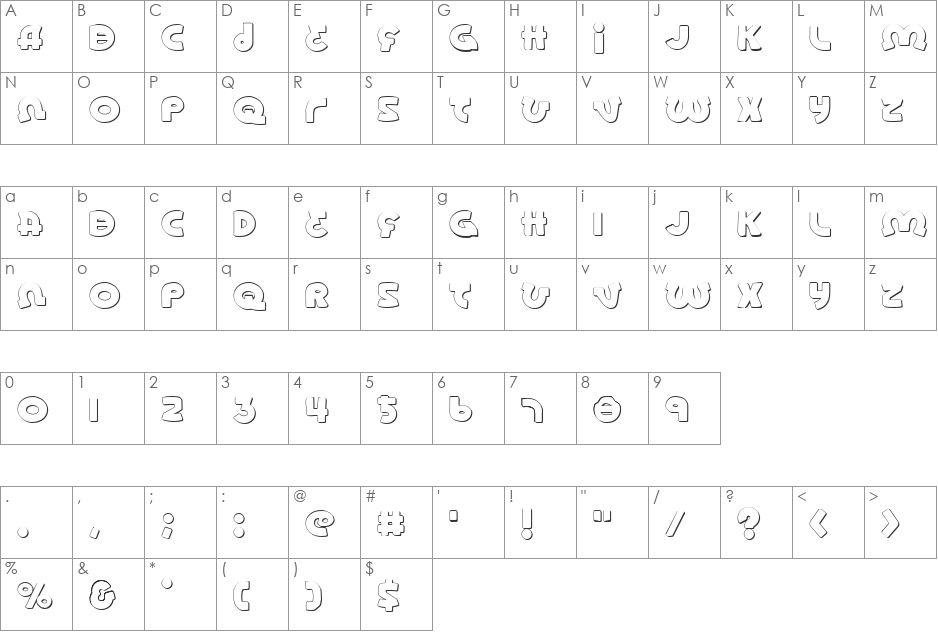Lionel Shadow font character map preview