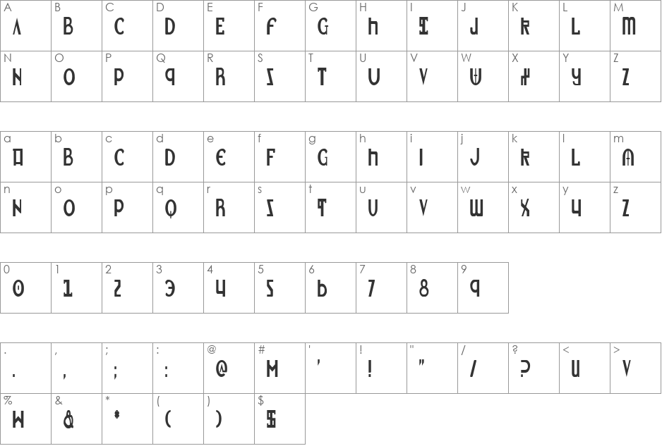 Lionheart Condensed font character map preview