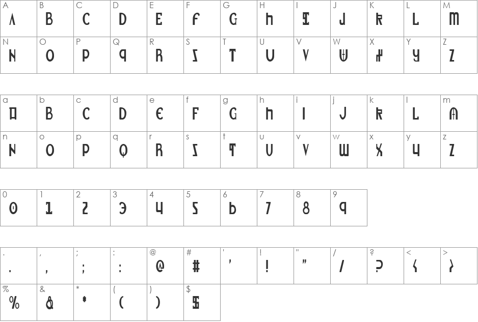 Lionheart Condensed font character map preview