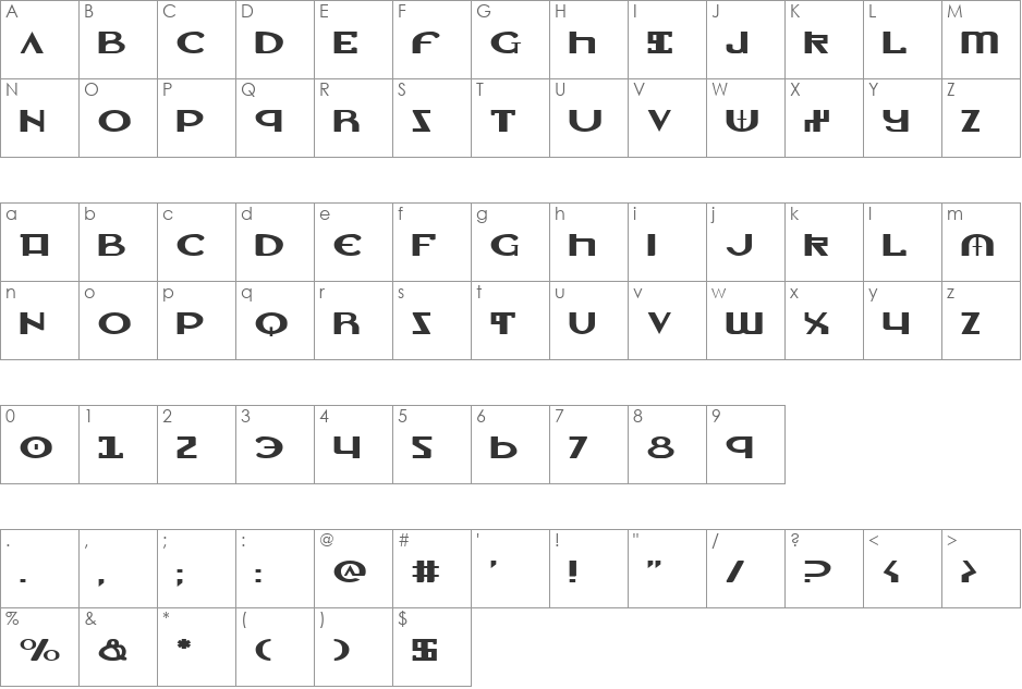 Lionheart Expanded font character map preview