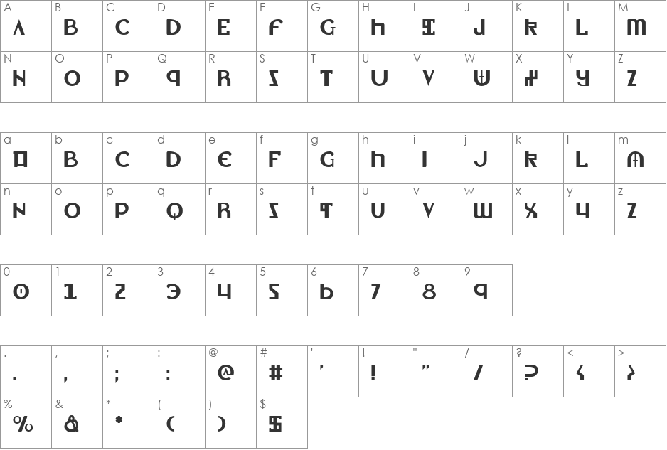 Lionheart Shadow font character map preview