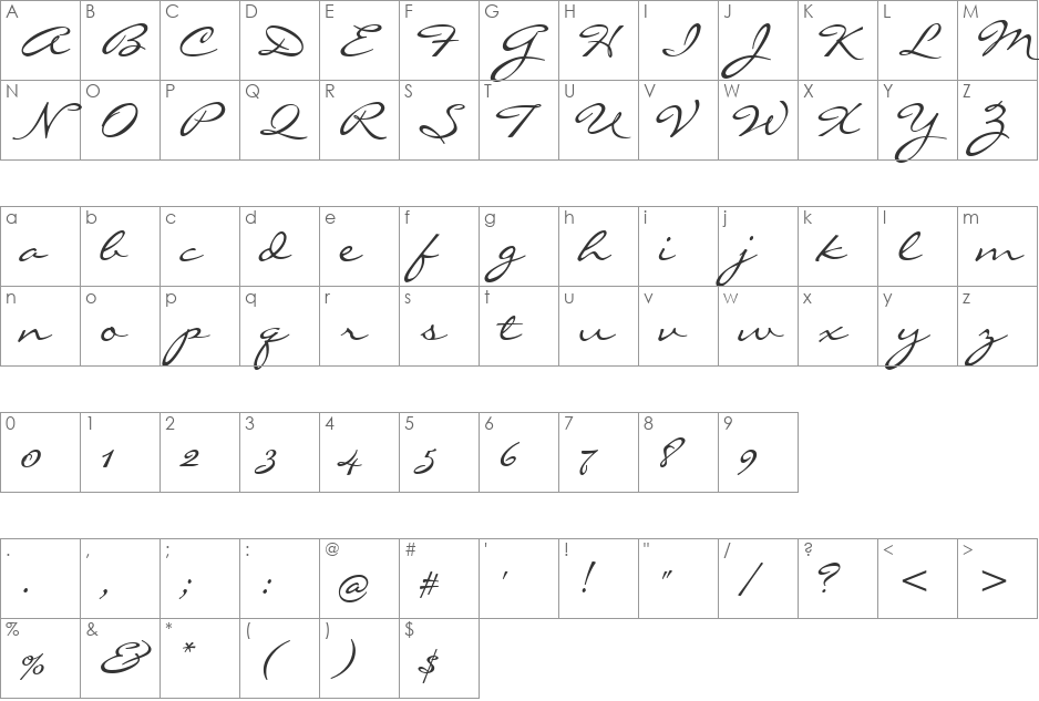 Liorah BT font character map preview