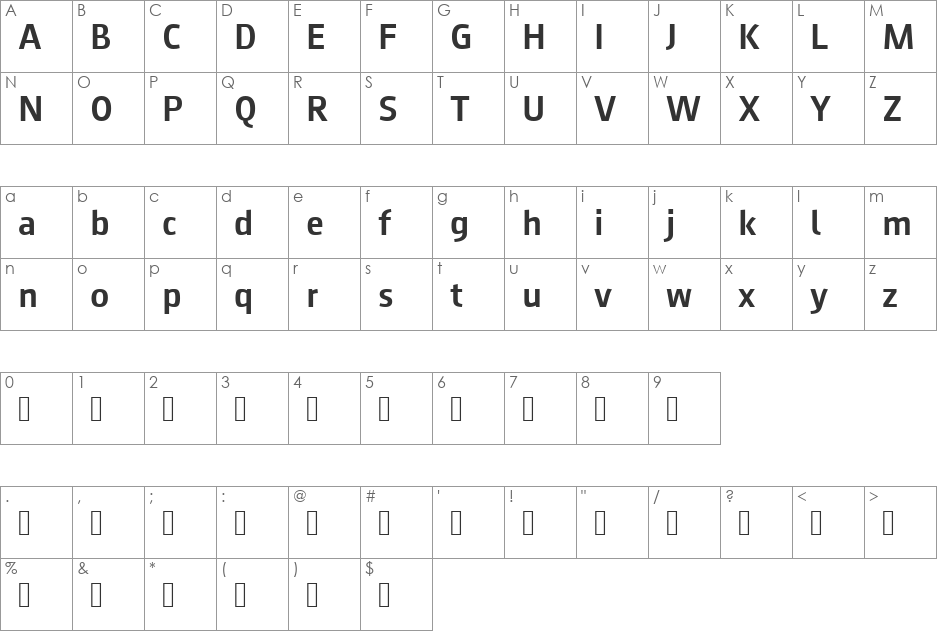 August Sans Reduced font character map preview