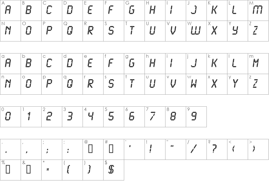 Liquid Crystal font character map preview