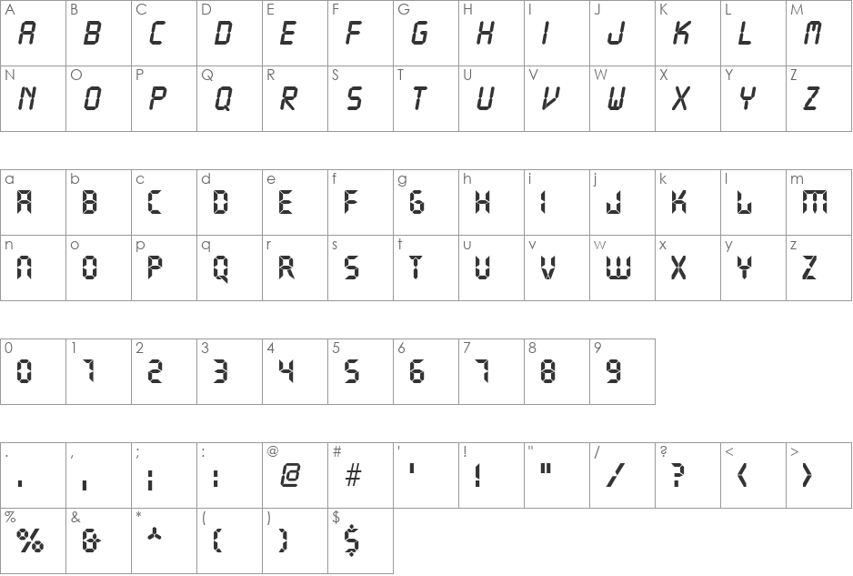 Liquid Crystal II font character map preview