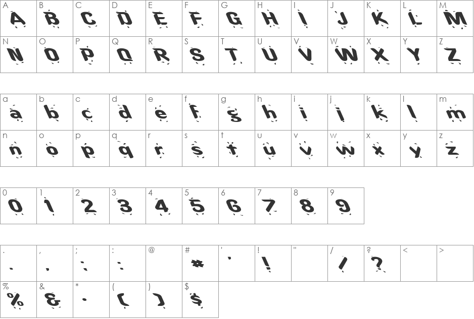 Liquid ExLeftie font character map preview