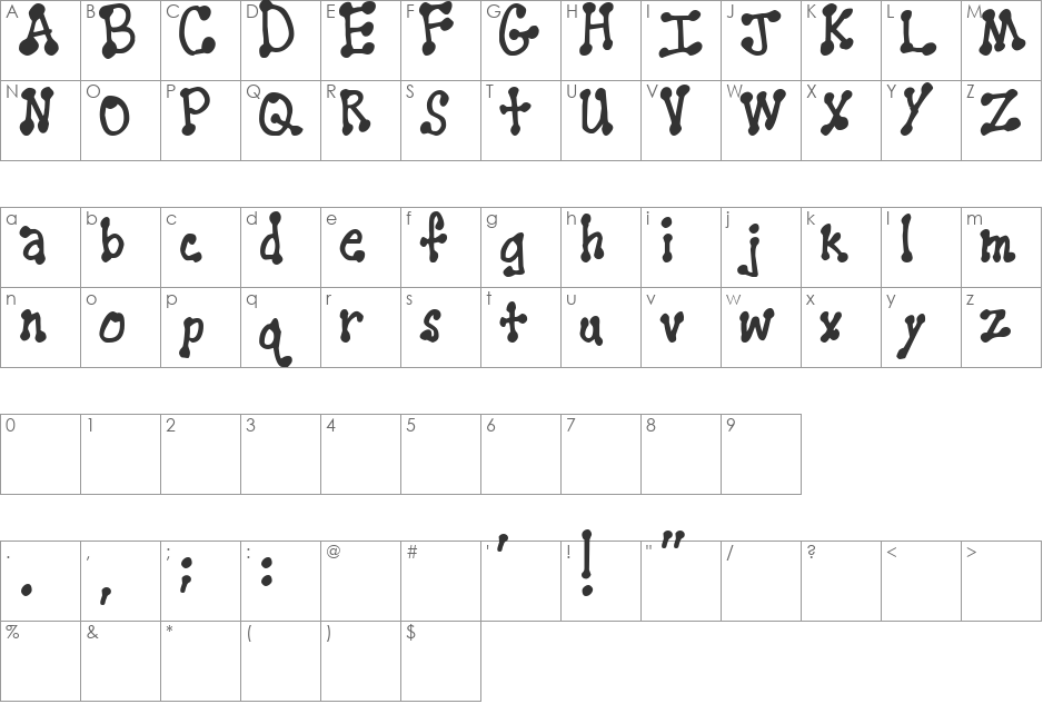 Liquid Pen font character map preview