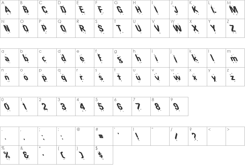 Liquid Poured Left font character map preview