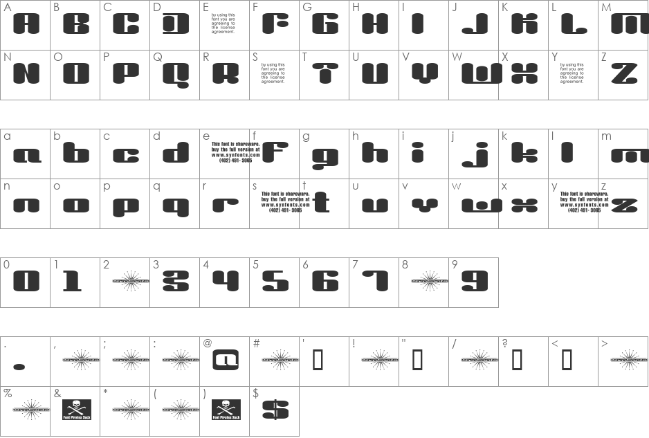 Liquid Sex font character map preview