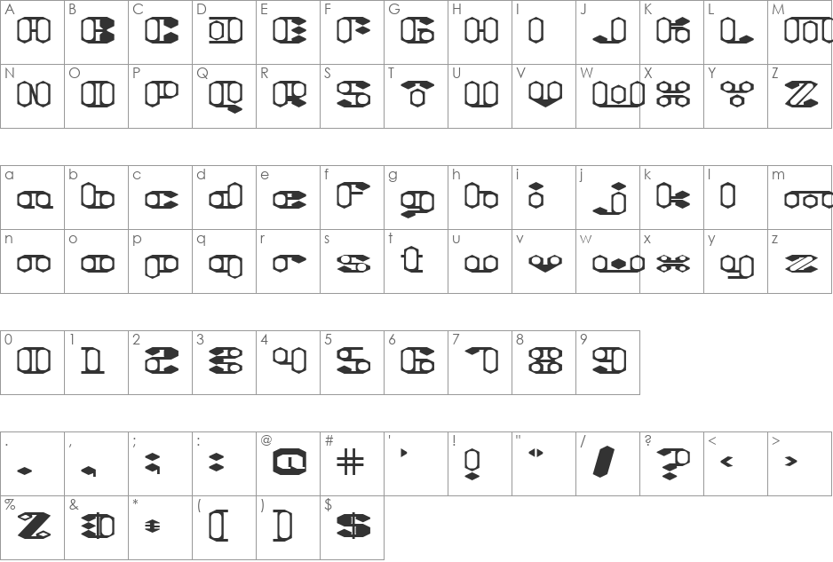 Liquid Sex Hard Edged and Empty font character map preview