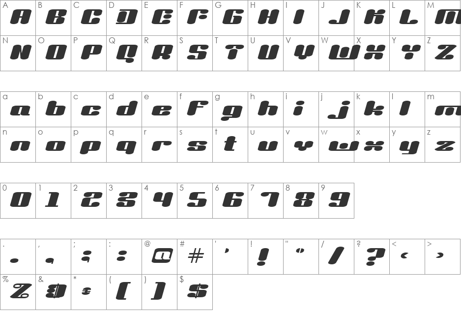 Liquid Sex Italic font character map preview