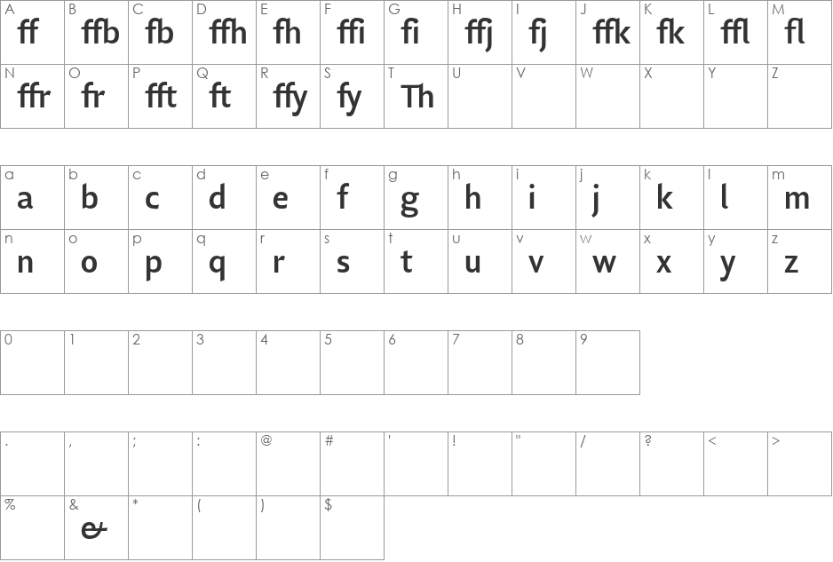 Lisboa Sans Ligatures font character map preview