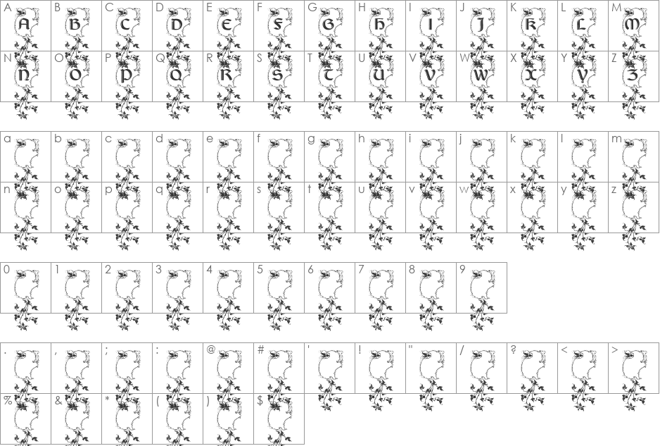 LisburneInitials font character map preview