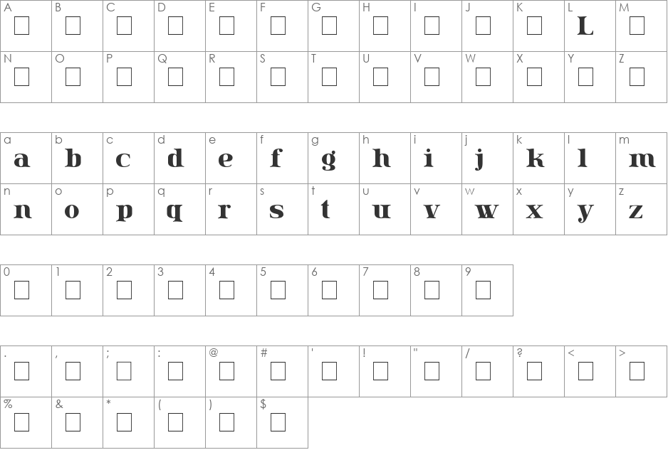 Lissain font character map preview