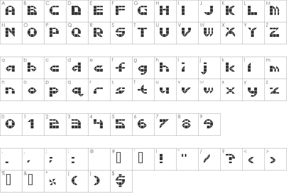 Litebrite 1975 font character map preview