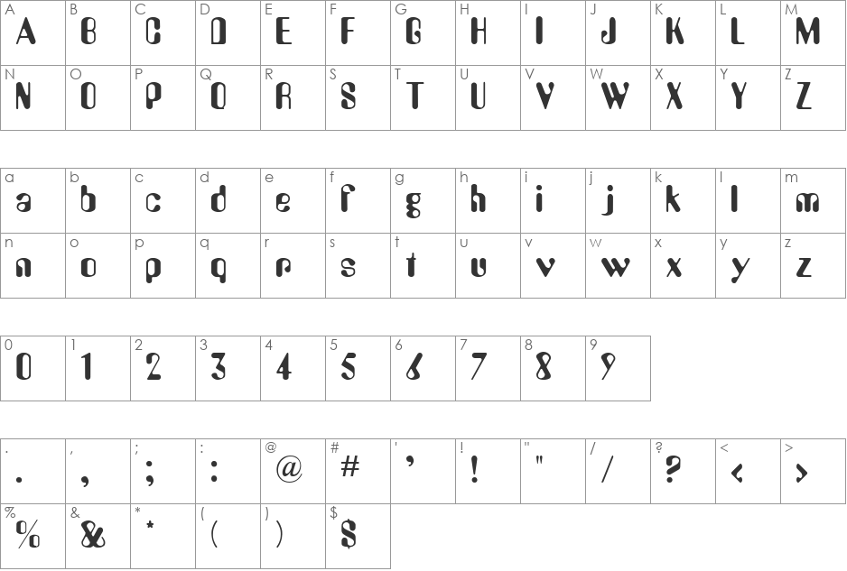 AUGUSTINE font character map preview