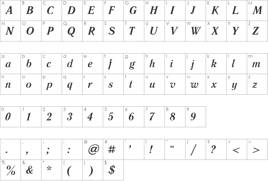 Literaturnaya font character map preview