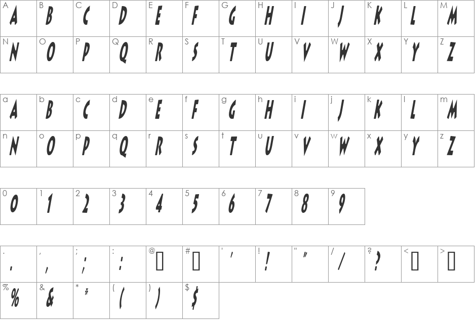 LithoComix font character map preview