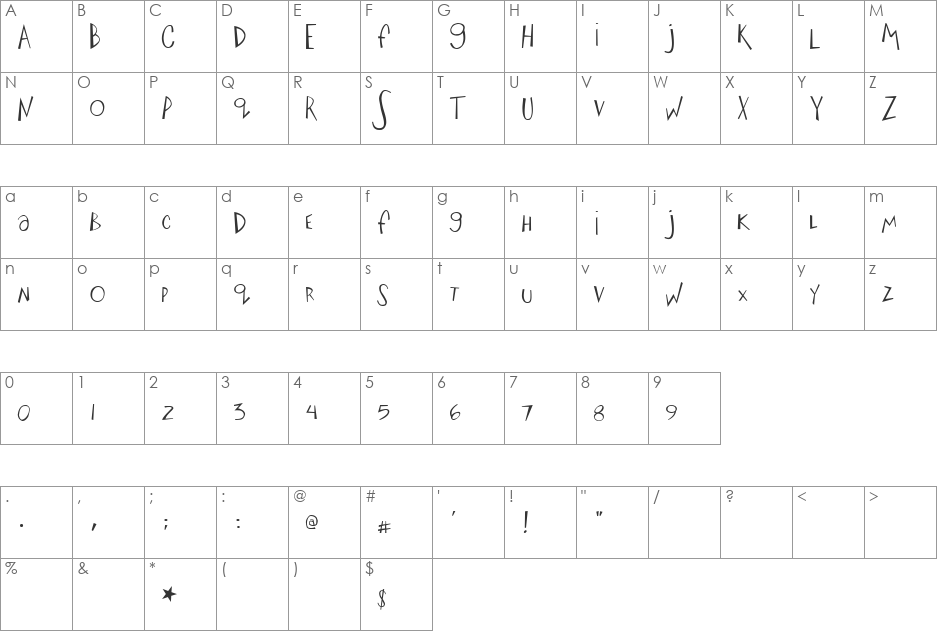 Little Boy font character map preview