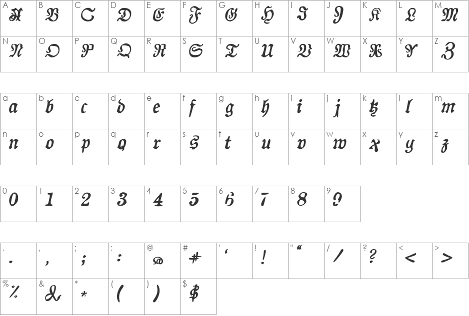 AuldMagick font character map preview