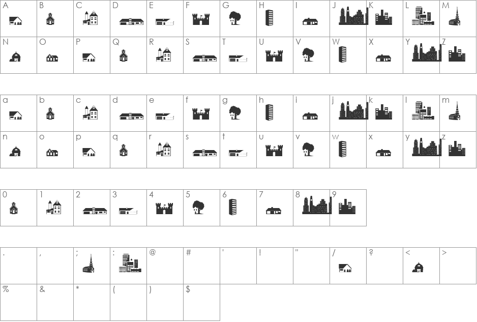 Little City 2000 font character map preview