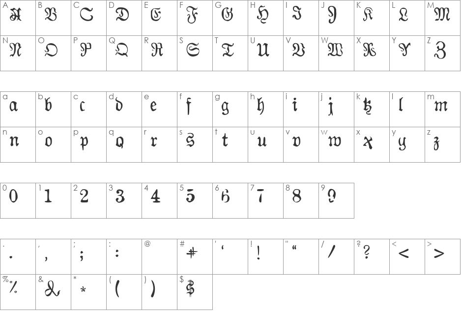 AuldMagick font character map preview