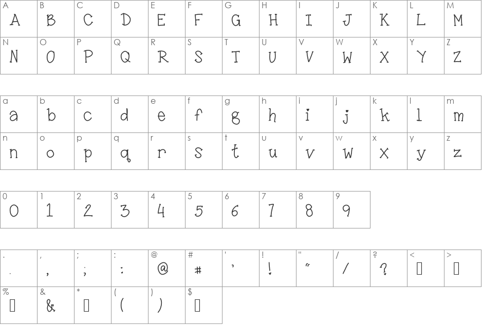 Little Miss Kara font character map preview