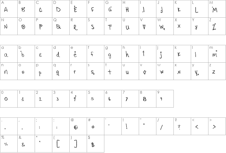 Little Ryan font character map preview