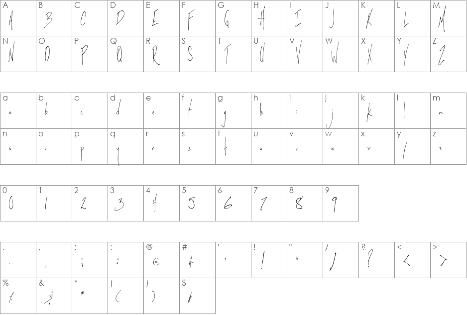 Little Sparrow font character map preview