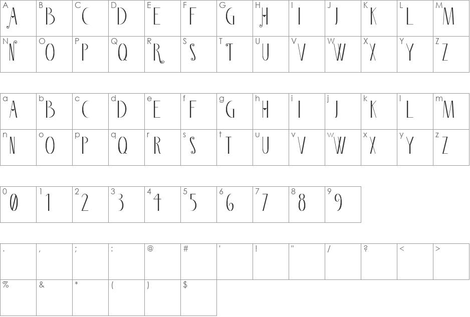 Little Twin Stars font character map preview