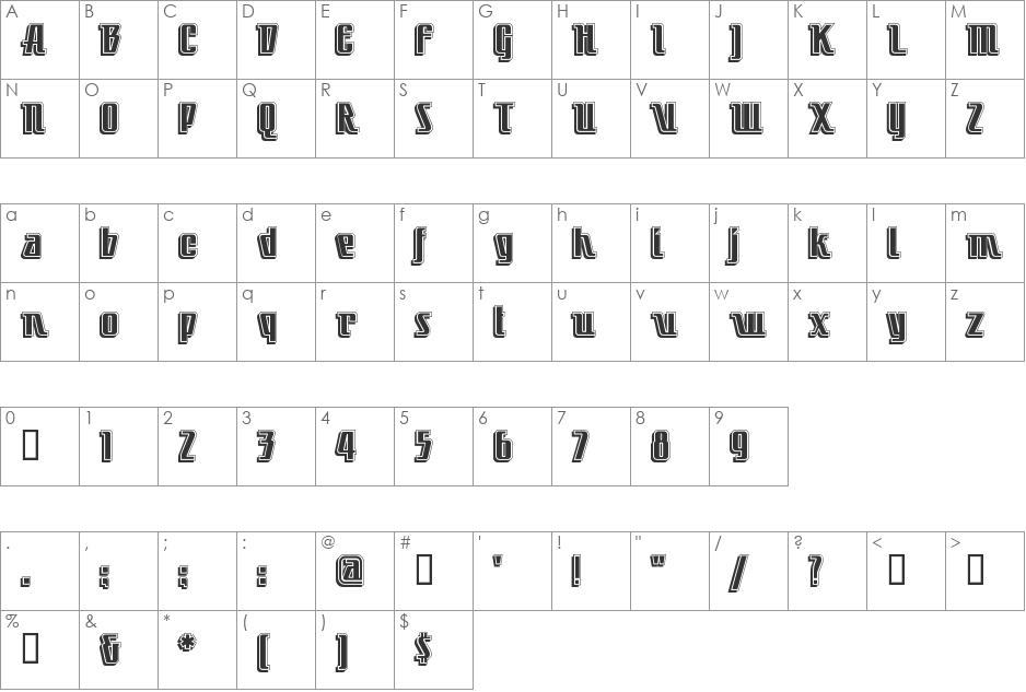 LittleDeuceCoupe font character map preview