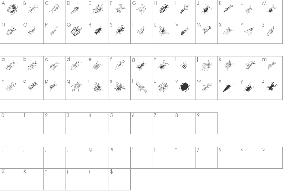 LittleFriendsTwo font character map preview