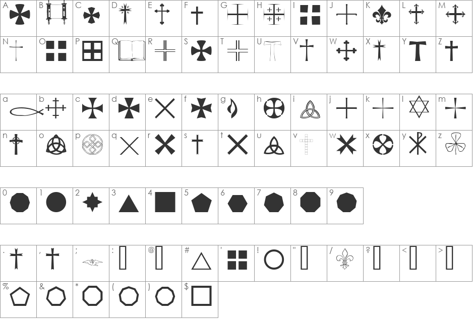 LittleGidding font character map preview