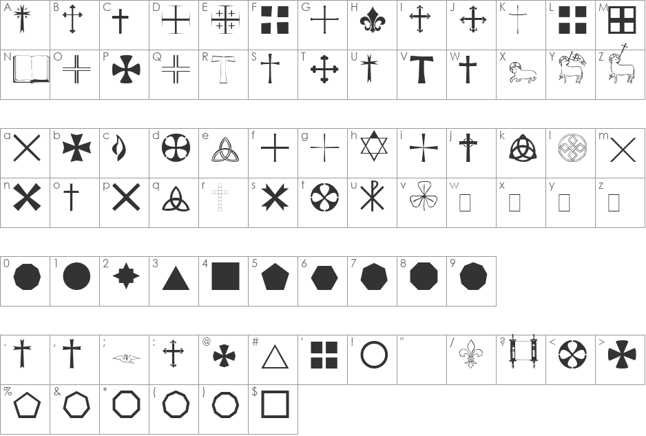 LittleGiddingPlain font character map preview