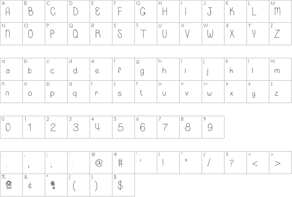 LittleMissPriss font character map preview