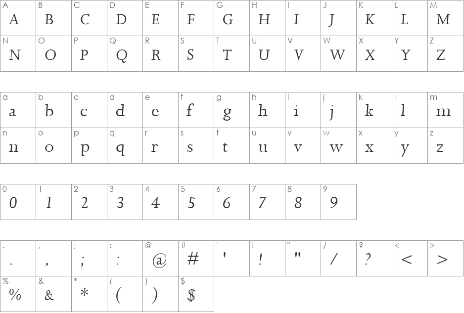 LittleRock font character map preview