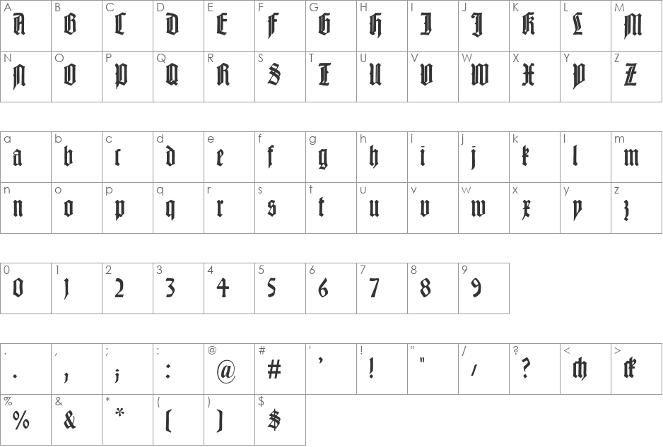 Liturgisch font character map preview