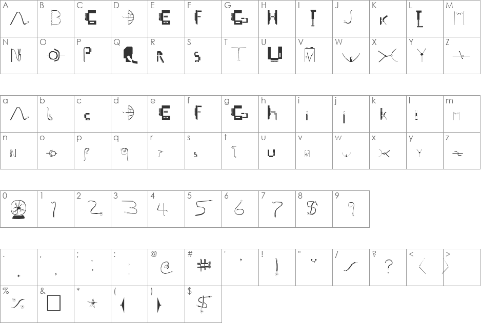 LIVE_WIRE font character map preview