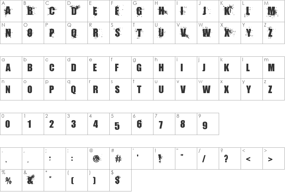 Living Hell font character map preview