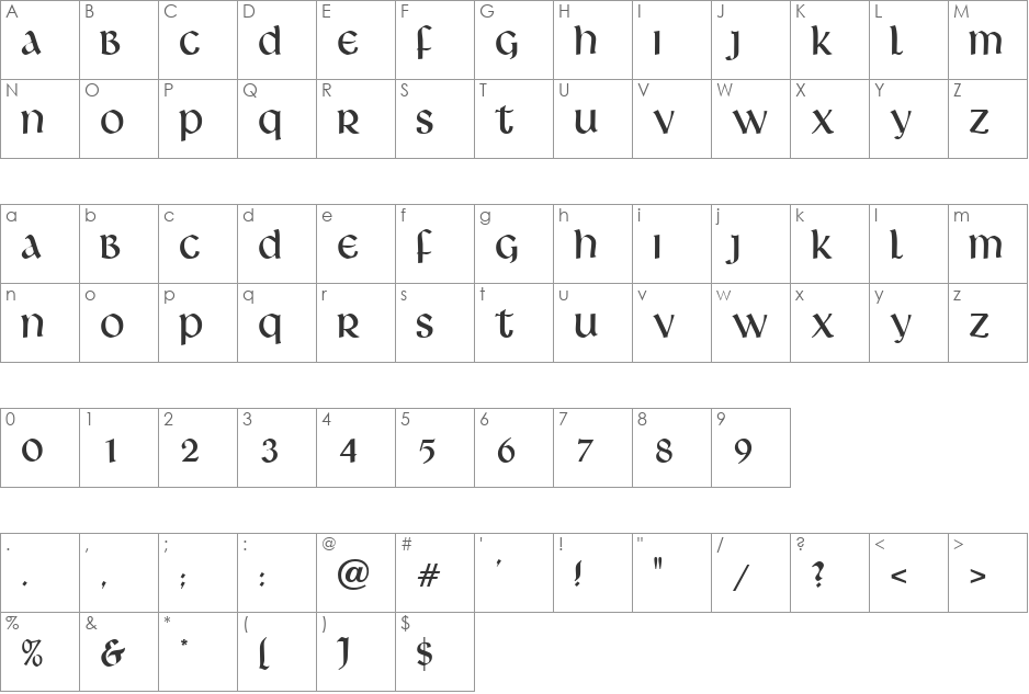 Livingstone font character map preview