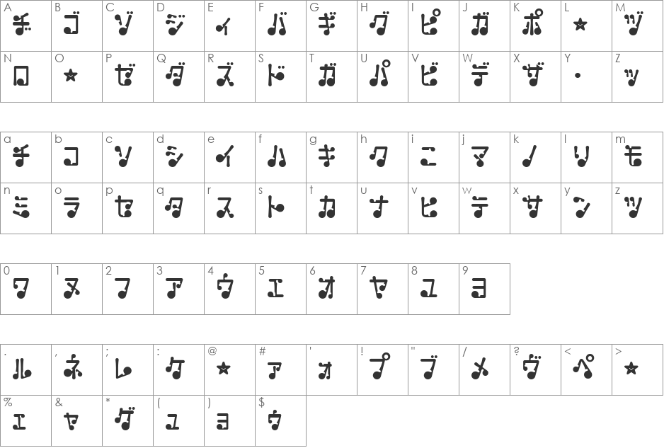 LivingToys font character map preview