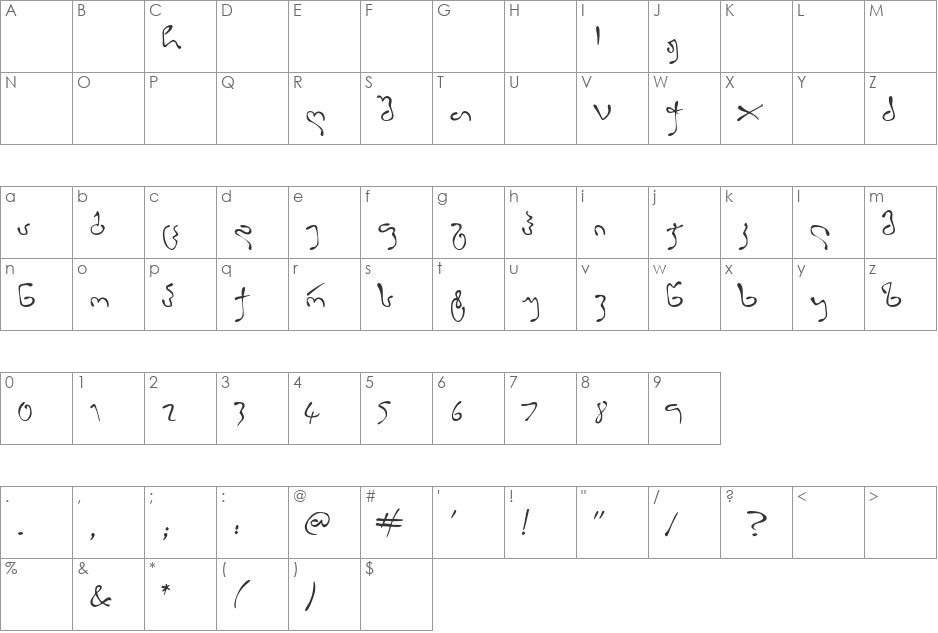 Liziko font character map preview