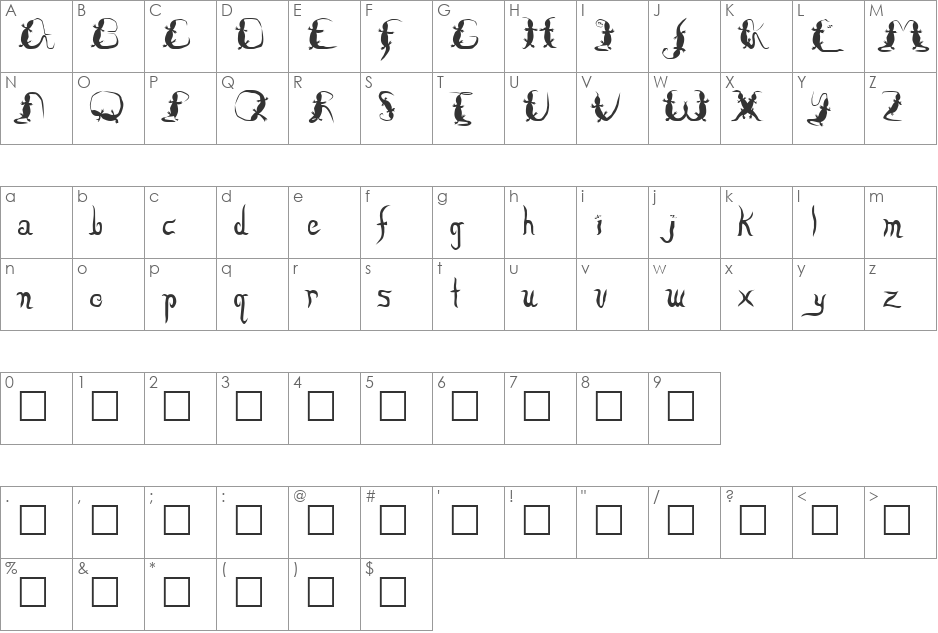 Lizzard font character map preview